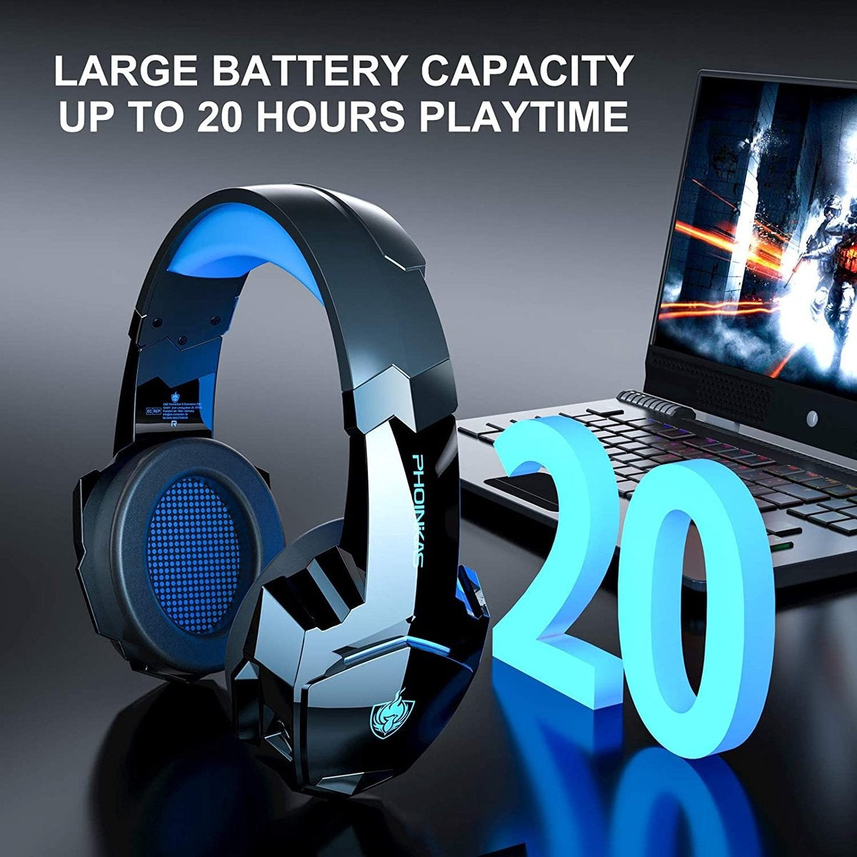 PHOINIKAS G9000 BT Bluetooth Laptop Gaming Headset mit Mikrofon Over-Ear Kopfhörer -Schwarz blau