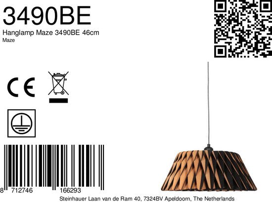 Anne Lighting – Hängeleuchte – Maze – natur – Holz – Ø 46 cm – E27 – 3490BE
