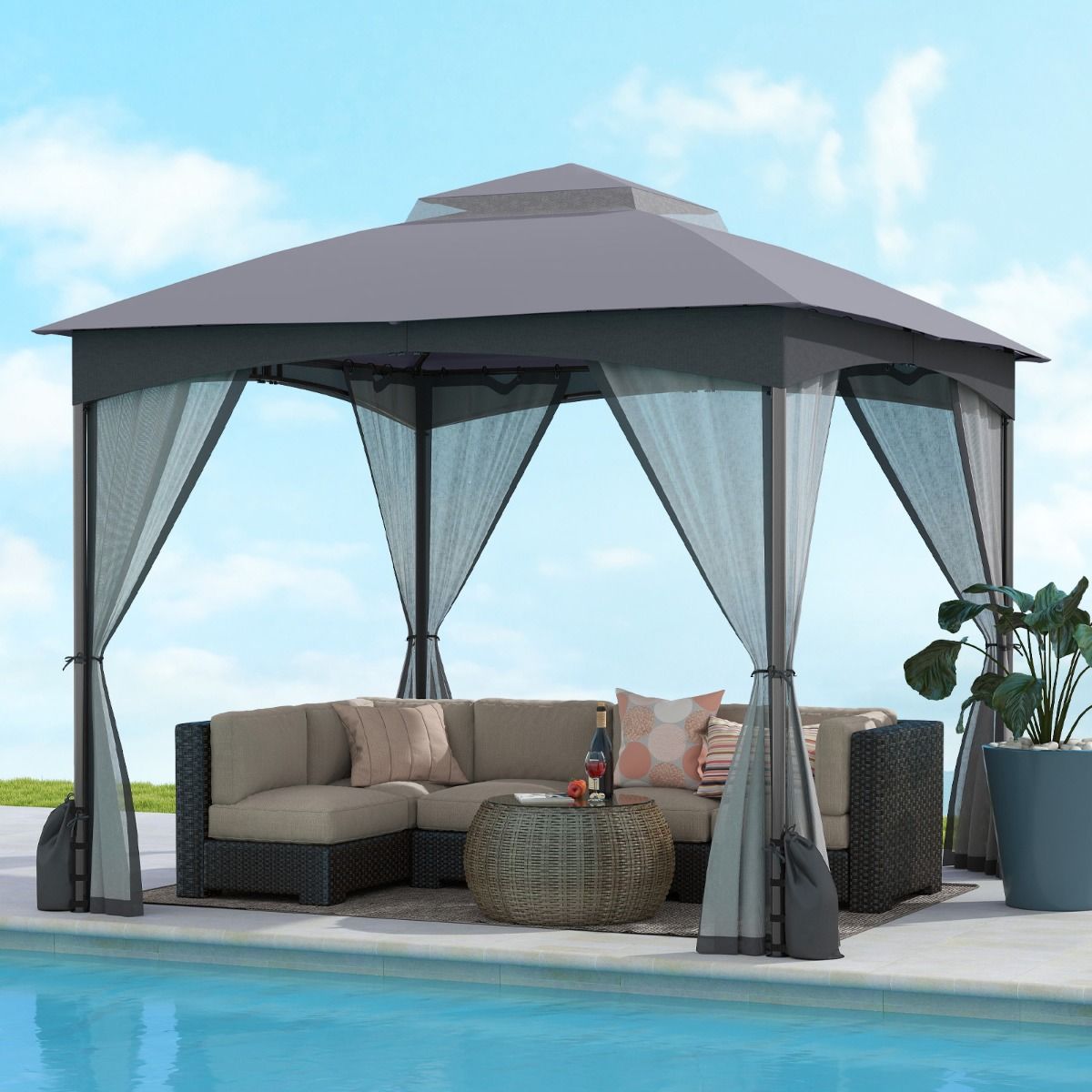 Coast Gartenpavillon – Doppeldach – Moskitonetz – 3 x 3 m – Khaki