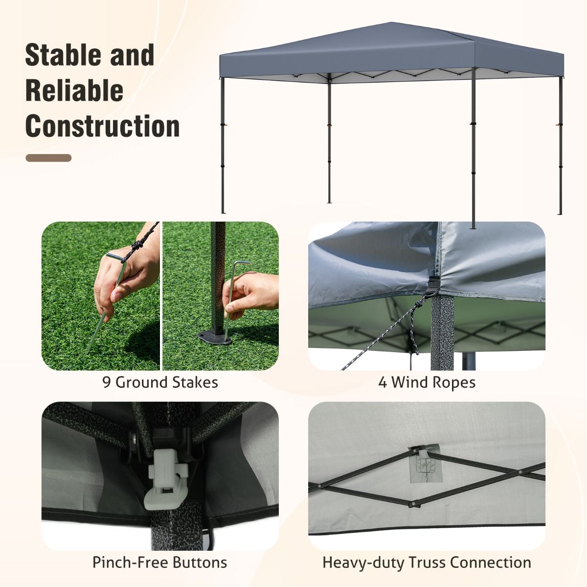 Coast Pop-up-Pavillon 365 x 225 cm – UV-Schutz mit Tragetasche – Grau – Oxford-Metall