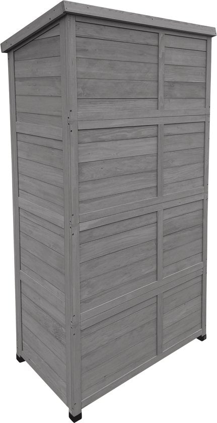 AXI Hugo Aufbewahrungsschrank aus Holz, Warmgrau – Gartenschrank mit verzinktem Dach – 3 Einlegeböden und Bodenplatte – FSC-zertifiziertes Holz – Magnetverschluss – 85 x 52 x 174 cm