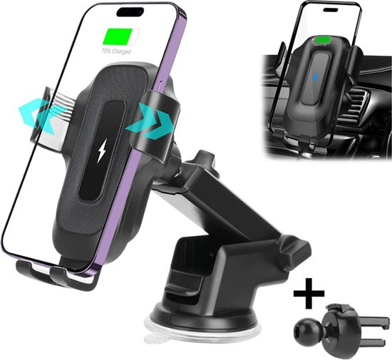 Podec Telefonhalter Auto - Mit Saugnapf - Drahtloses Ladegerät 15W - Für Lüftungsgitter