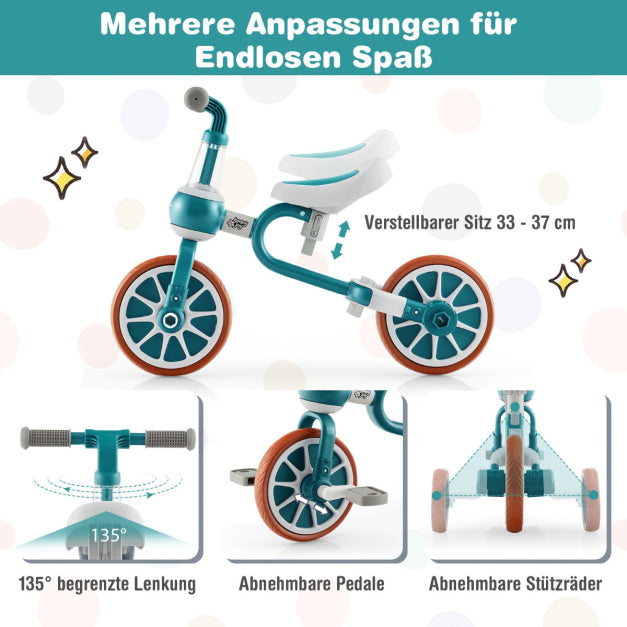 Coast Kinderfahrrad - 4-in-1 - Verstellbar - 37 x 72 x 101cm - grün