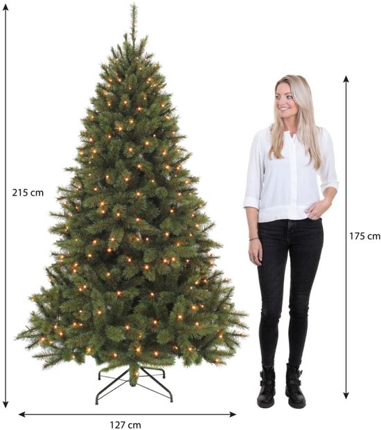 Triumph Tree Bristlecone Kunstweihnachtsbaum – Weihnachtsbaum mit Beleuchtung und 240 LED-Lämpchen – Kunstbaum mit Scharnierkonstruktion – H 215 x Ø 127 cm – Dunkelgrün – Für den Innenbereich