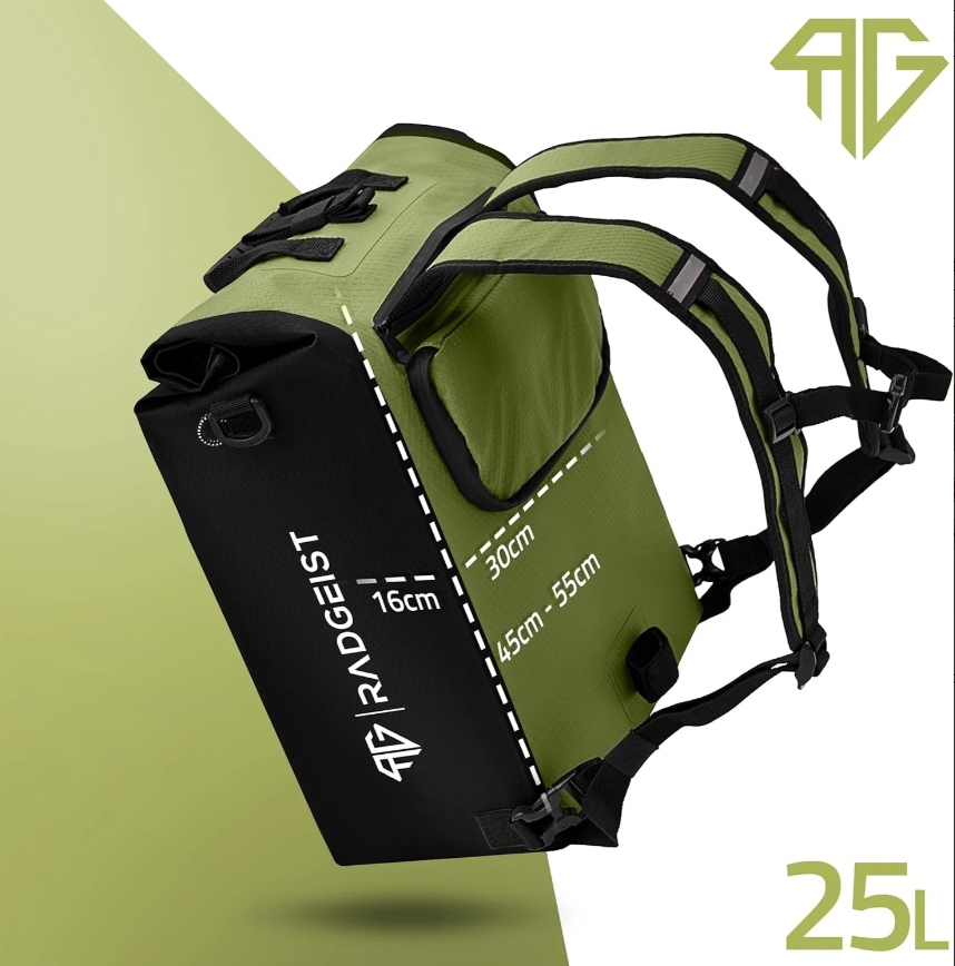 RADGEIST 3in1 Fahrradtasche für Gepäckträger (25 Liter) - Blaue Rucksack-Fahrradtasche mit komfortabler Polsterung - Gepäckträgertasche mit sicherem Verschluss - 100% wasserdicht inkl. Laptopfach