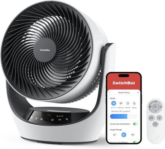 SwitchBot 22 dB kabelloser Tischventilator – Flüsterleiser, wiederaufladbarer USB-Ventilator mit App und Fernbedienung – Leise Luftzirkulation am Schreibtisch – 4 Stufen & Timer – Weiß