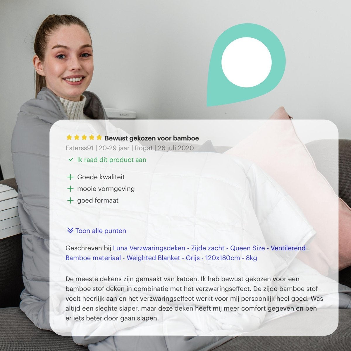 Litollo Weighted Blanket 7 kg - Beschwerungsdecke - 4 Jahreszeiten - Grau - 140x200cm - Inkl. 5 Jahre Garantie