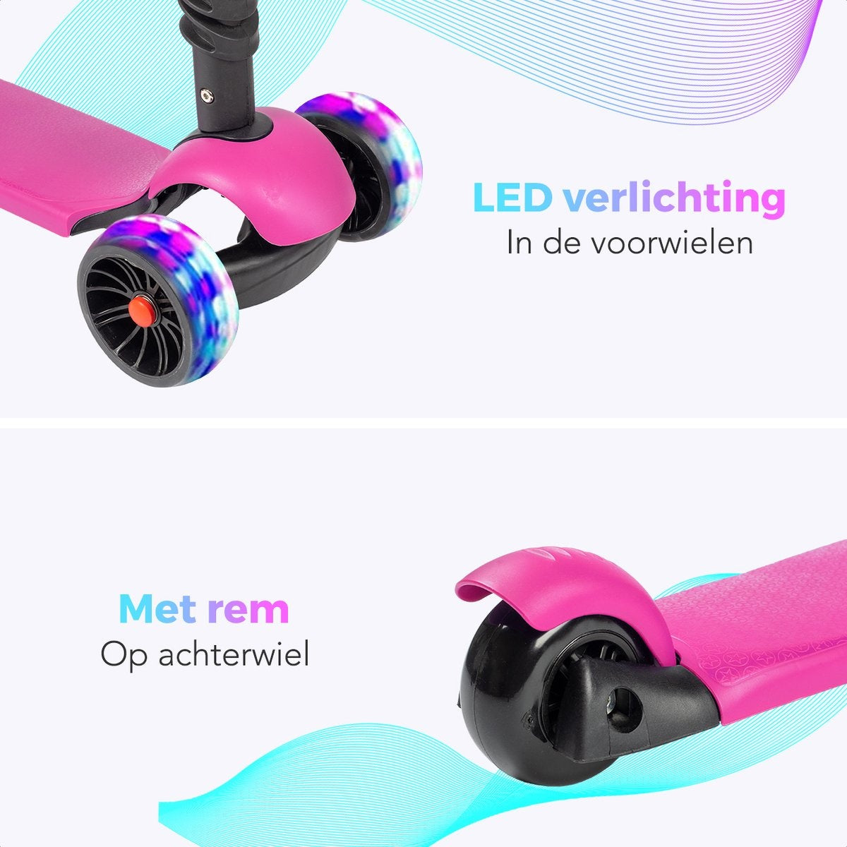 LifeGoods MultiRider Kinder-Roller - Stufe 3-8 Jahre - verstellbarer Sitz - leuchtende Räder - Jungen/Mädchen - Pink