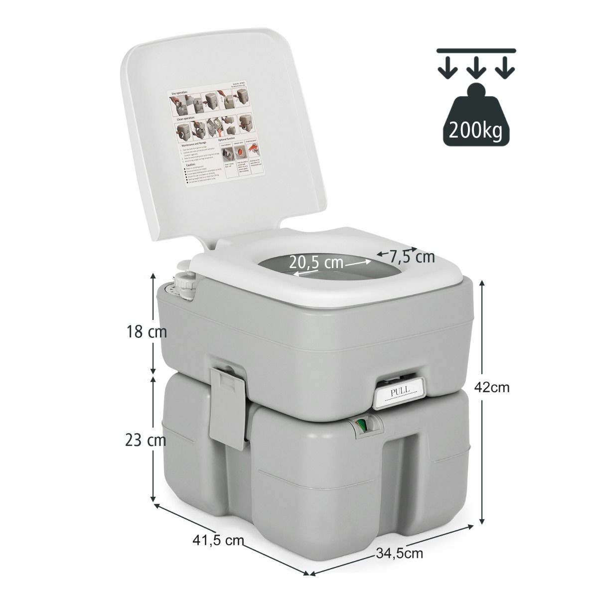 Coast tragbare Campingtoilette – Getrennte Tanks – 10 l Frischwasser, 20 l Abwasser – Grau
