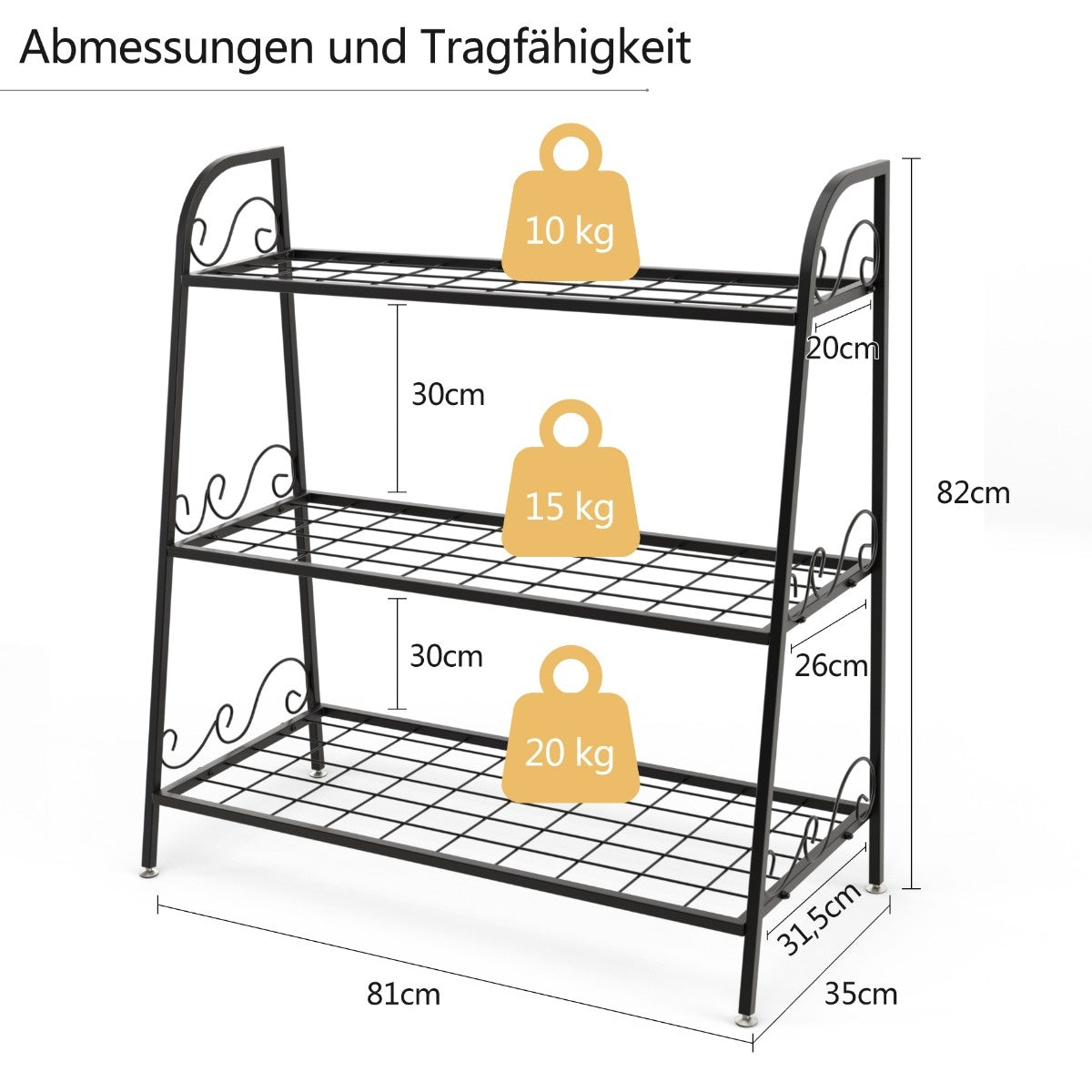 Coast Plant Shelf 3-stöckiger Metall-Pflanzenständer 81 x 35 x 82 cm schwarz