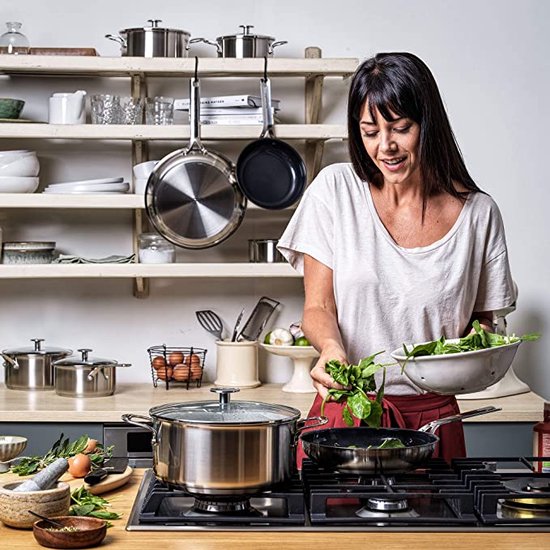 KitchenAid Edelstahl-Pfannenset, 2-teilig – 20/28 cm – PFAS-freie Antihaftbeschichtung – Induktionsgeeignetes Pfannenset – Keramikpfanne – Ofenfest bis 160 °C – Silber