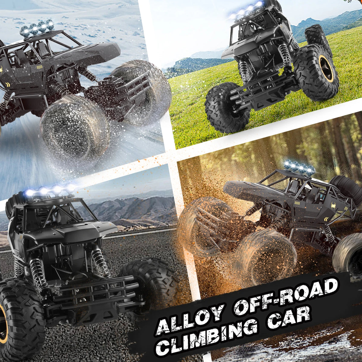4DRC RC-Monstertruck 1:12 – Offroad-Allradantrieb – Metallgehäuse, LED-Scheinwerfer, 2 Akkus