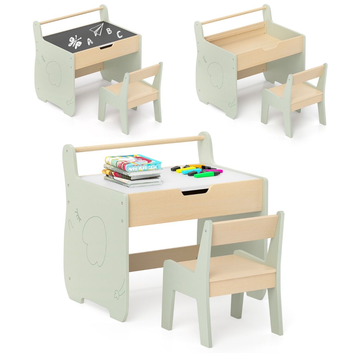 Coast 3-in-1-Kindertischset – mit wendbarer Tischplatte und verstecktem Stauraum – grün