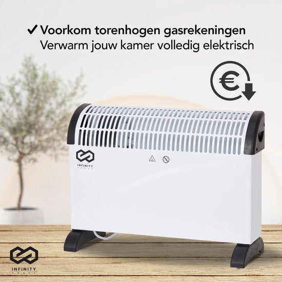 Infinity Goods Elektrischer Konvektor - Turbofunktion und Gebläse - 750 / 1500 / 2000W - Einstellbares Thermostat - Heizkörperheizung - Ãœberhitzungsschutz - 35mÂ² - Schwarz/Weiß