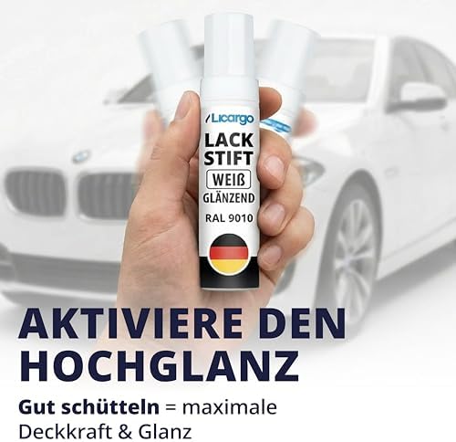 LICARGO Lackstift Glänzendes Weiß 12 ml – Präzisionspinsel für Kratzer und Steinschlag