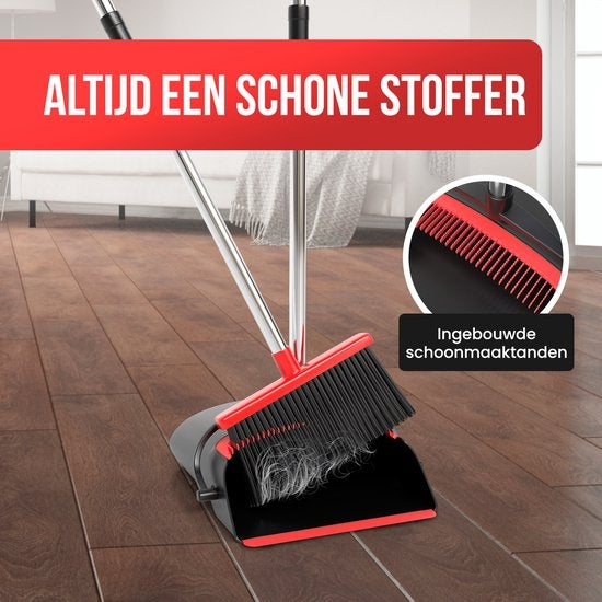 Strex Kehrschaufel und Bürste mit langem Stiel - verstellbar von 87-127cm - mit integrierten Reinigungszähnen