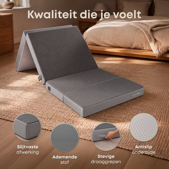 CozySense® Faltmatratze 90 x 200 cm – Gästebettmatratze – Faltmatratze – Atmungsaktiv – Abnehmbarer Bezug & Tragetasche – 10 cm dick – mittlere Härte