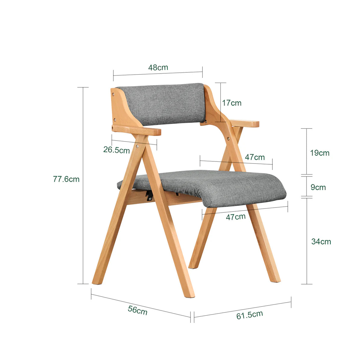 SoBuy FST98-HG Klappbarer Esszimmerstuhl aus Holz mit Kissen – Klappstuhl aus massivem Buchenholz – Grau