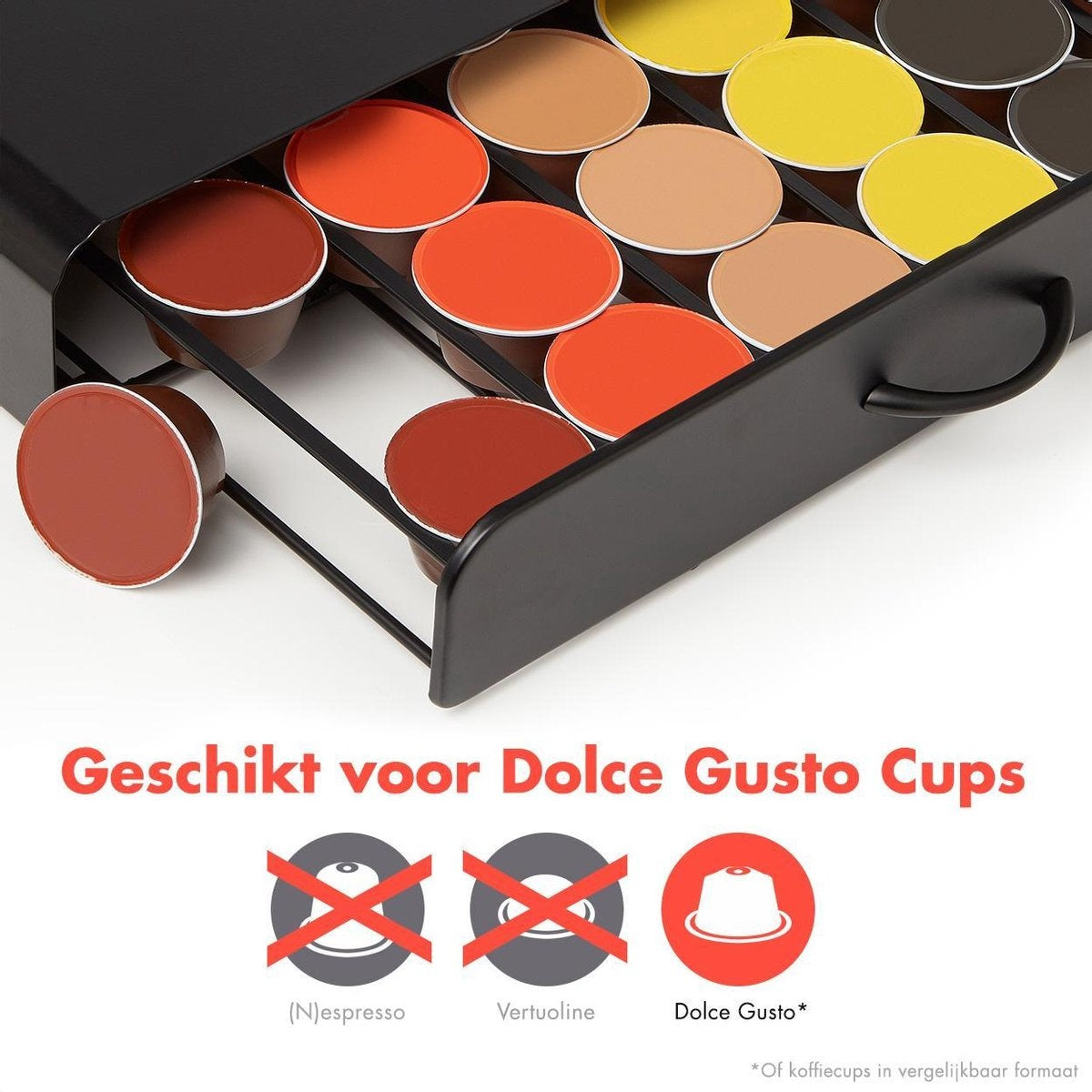 KitchenBrothers Kapselhalter - mit Schublade - Dolce Gusto - 36 Kapseln - Edelstahl - Schwarz