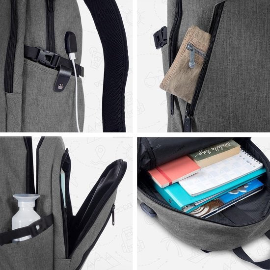 TRVLMORE Rucksack - 25L - 15.6 Zoll - Laptop-Rucksack - Schultasche - Unisex - Spritzwassergeschützt Grau