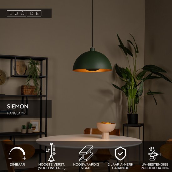 Lucide SIEMON – Hängeleuchte – Ø 40 cm – 1xE27 – Grün