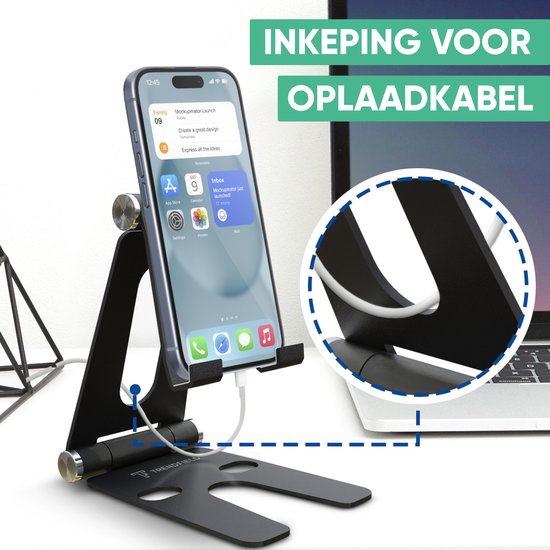 Serve Phone Stand XL - Aluminiumhalterung für Handy & Tablet - Telefonhalterung für den Schreibtisch - Zusammenklappbarer Telefonständer TTH105 - Schwarz