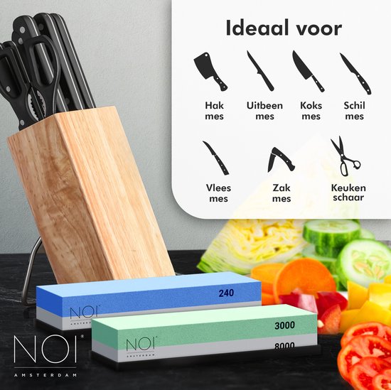 NOI Amsterdam - Luxuriöser doppelseitiger Wetzstein - Messerschärfer - Wetzstein - 240/800 3000/8000 - Küchenzubehör