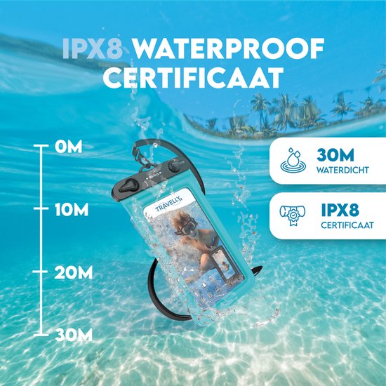 Travelly® Wasserdichte Handytasche 2er-Set - Universelle Unterwassertasche für Smartphone - Geeignet für alle Handys - Drybag - Für Urlaub, Schwimmen & Wassersport - Schwarz/Blau