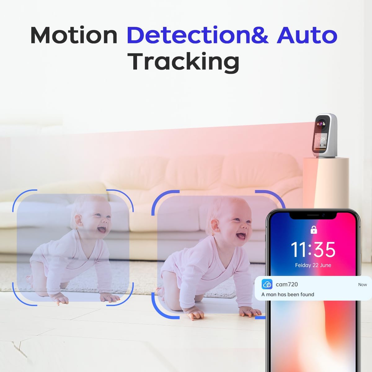 JOOAN 2K-Innenüberwachungskamera mit 2,8-Zoll-Bildschirm – 360°-PTZ – 5G-WLAN – Zwei-Wege-Video – Weiß