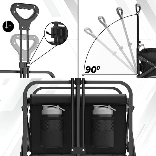 Outbee Bolderkar - Faltbarer Bolderkar - 100kg Tragkraft - 100Liter Fassungsvermögen - Schwarz