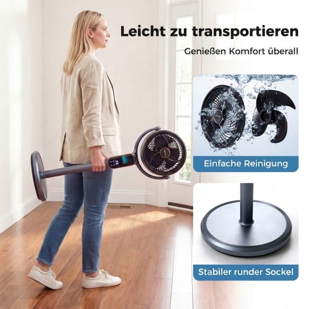 Coast Verstellbarer Stativventilator – 8 Geschwindigkeitsstufen – 54–96 cm – Grau