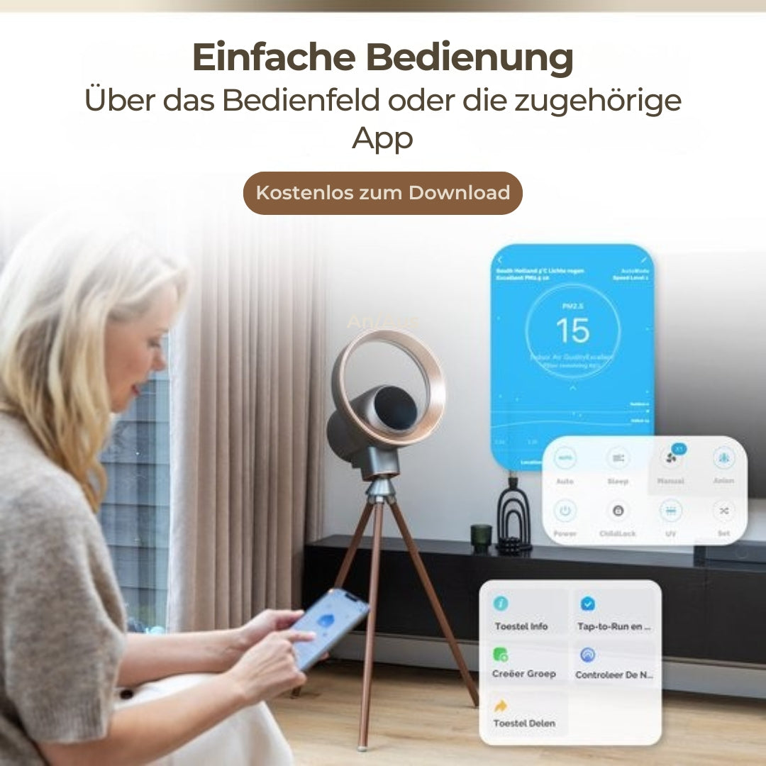 AuraFlow Luftreiniger - mit App - 50 m² - HEPA Filter - Ionisator - Fernsteuerung