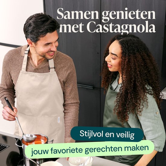 Castagnola Küchenschürze - Wasser- und schmutzabweisend - Professionelle Kochschürze - Schürze für Damen und Herren - Catering Schürze - Unisex - Verstellbare Schnalle - Extra große Fächer - Beige