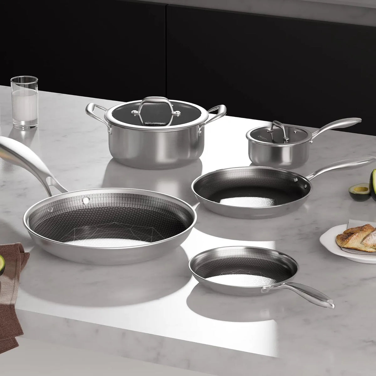 Cooker King 7-teiliges Kochgeschirrset – Edelstahl – Tri-Ply, induktions- und ofengeeignet