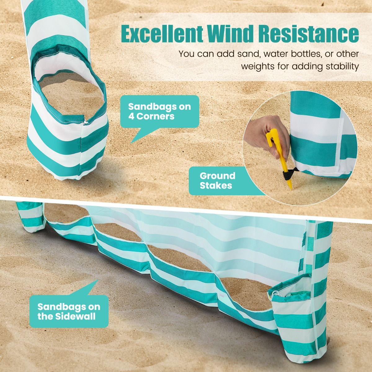 coast Beach Tent - faltbar 183 x 183 x 215-240 cm Grün/Weiß