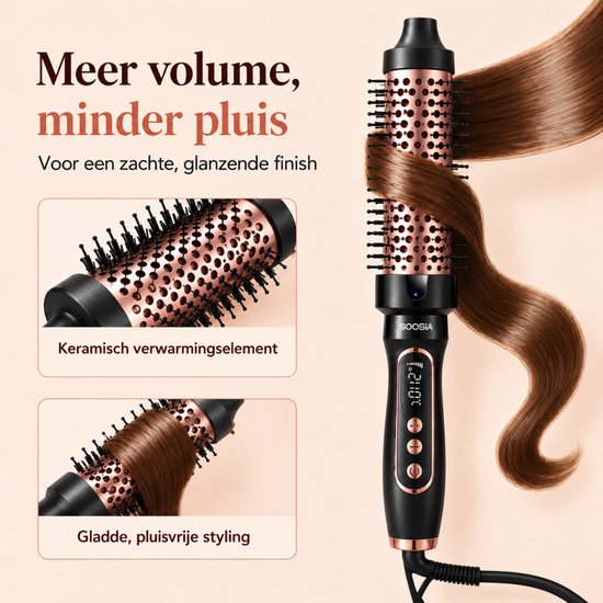 Soosia Lockenstab & Glättungsbürste – Wärmebürste mit Keramikplatten – Thermal Brush – Infrarot & Ionen – Einstellbar von 110 bis 210 °C