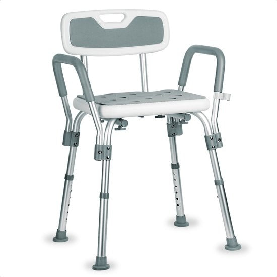 Goliving Verstellbarer Duschstuhl - Abnehmbare Arm- und Rückenlehne - Duschhocker mit Duschkopfhalterung - Anti-Rutsch - 3,2 kg - Höhe 70-84 cm - Weiß