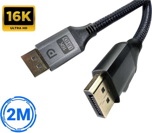 DisplayPort-Kabel 2.1 - 16K@60Hz/8K@120Hz/4K@144Hz - DisplayPort zu DisplayPort - DP-Kabel - 2 Meter