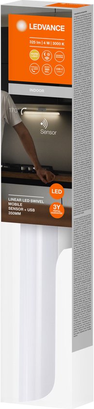 LEDVANCE LINEAR LED SCHARNIER Unterschrankbeleuchtung, 4 W, 325 lm, warmweißes Licht, magnetisches Lampengehäuse, Bewegungs- und Tageslichtsensor, dimmbar, lange Lebensdauer, Schutzklasse IP20, 3000 K