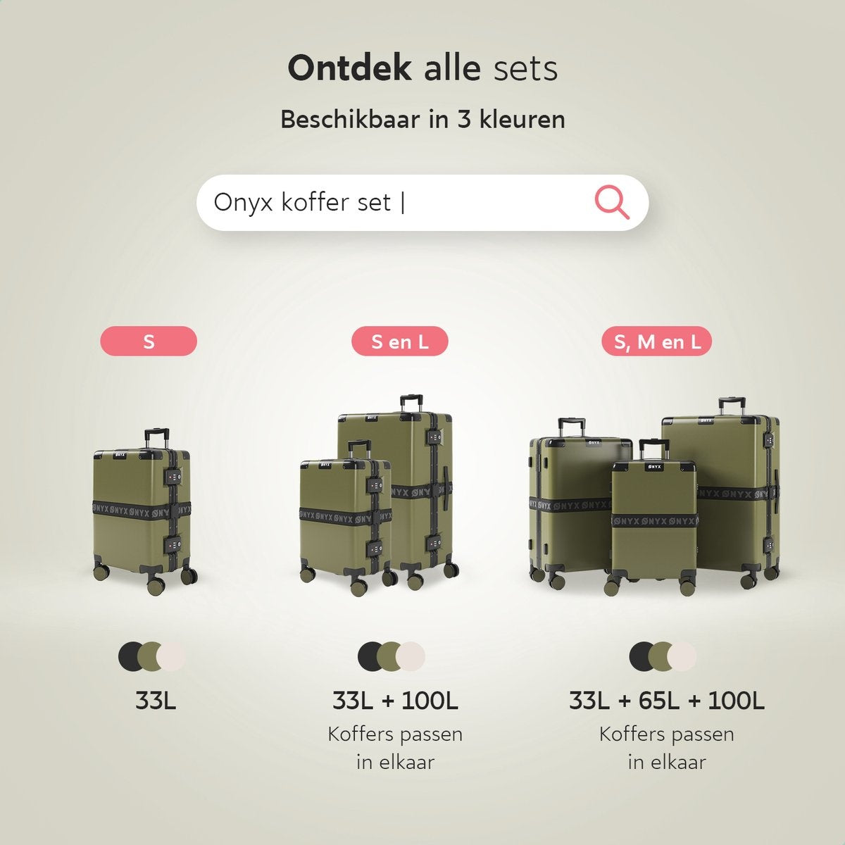 ONYX® - Handgepäckkoffer 33L - TSA-Schloss - Spinner-Rollen - Leichter Trolley - Aluminiumverschluss - Olivgrün