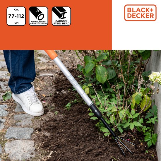 BLACK+DECKER Kultivator - Teleskopstiel 77 - 112 CM - 3 Zinken - Aluminium/ Kohlenstoffstahl