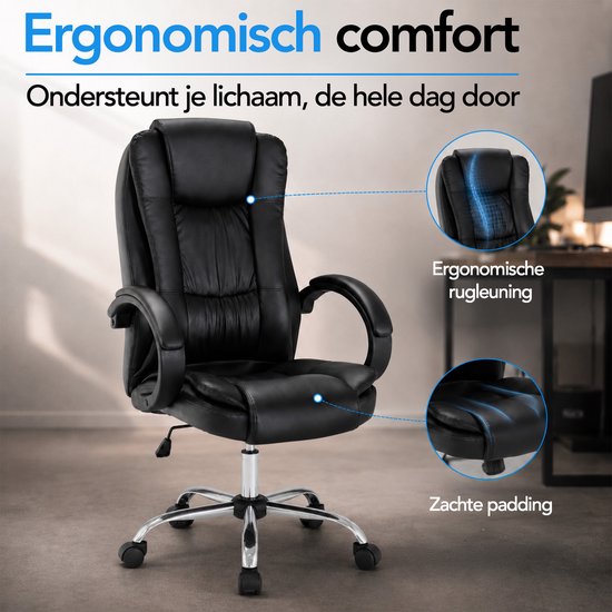 Infinity Goods Ergonomischer Bürostuhl – Office Chair – Verstellbar – 4D-Lendenstütze & Netzbezug – Bis zu 150 kg – NEN-EN1335 – Schwarz