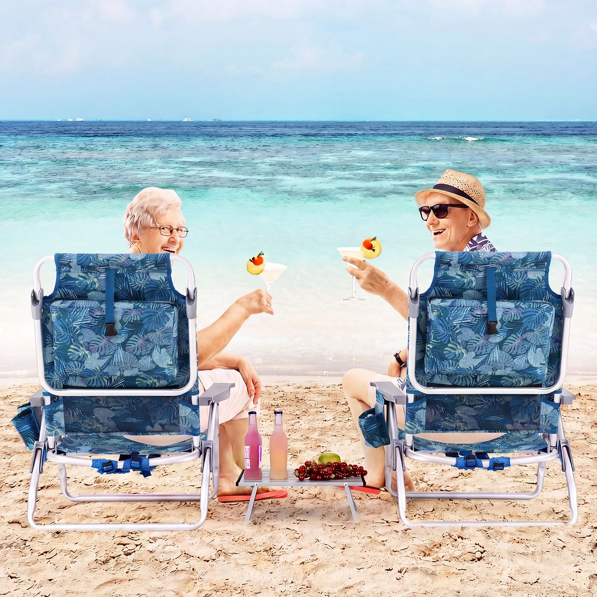Coast Strandstuhl- und Tischset – 5-fach verstellbar – zusammenklappbar – blau – Set aus 2 Strandstühlen und einem Tisch