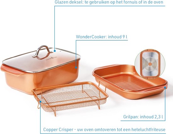 Livington Copperline WonderCooker – 14-in-1-Kochgeschirrset – Bratpfanne, Grillpfanne, Slow Cooker und mehr – Kochgeschirrset für alle Herdarten, einschließlich Induktion