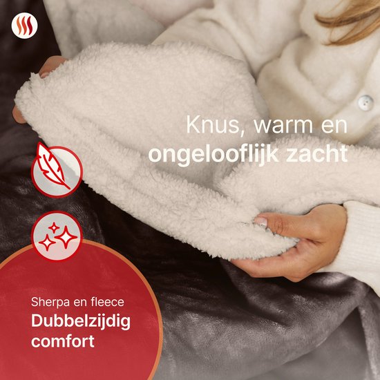 Seranova Heizdecke XXL - Extra Heizdrähte - Premium Modell - 180x160 cm - 2 Personen Wärmedecke - Doppelseitiges Fleece Sherpa - Kastanienbraun