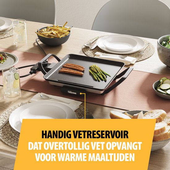 Tristar Backplatte – BP-2666 – Gourmet, Grillplatte S 28 x 28 cm – für 2 Personen – 800 W – einstellbarer Thermostat – für den Campinggebrauch geeignet