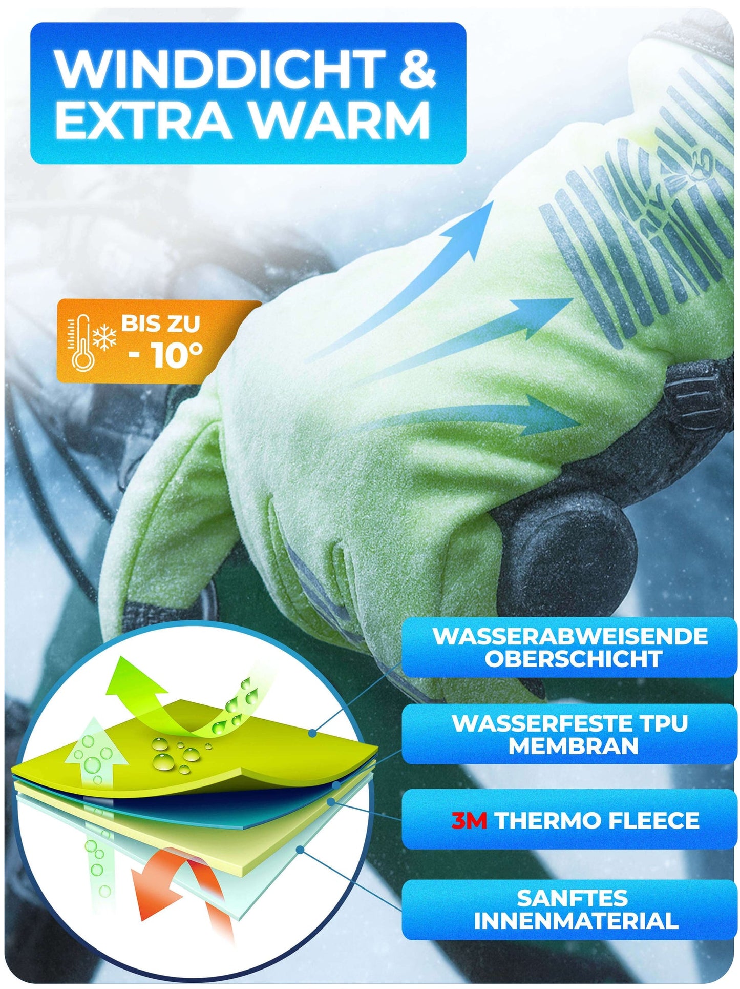 Mivelo Winterhandschuhe - Gelb - Größe XL - mit 3M™ Thinsulate™ & Thermo-Fleece