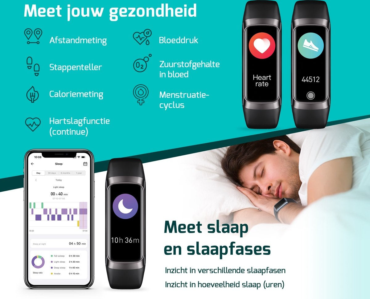 FITAGE Schrittzähler - Activity Tracker - Wasserdicht - Schwarz
