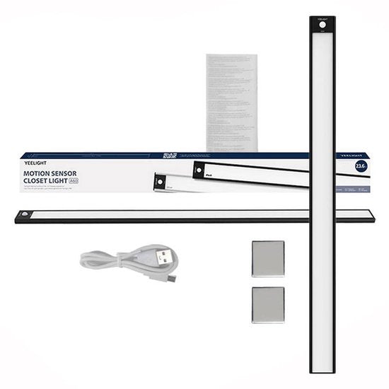 Yeelight Schrankbeleuchtung mit Bewegungssensor – 135 Lumen – Schwarz – 60 cm – wiederaufladbar