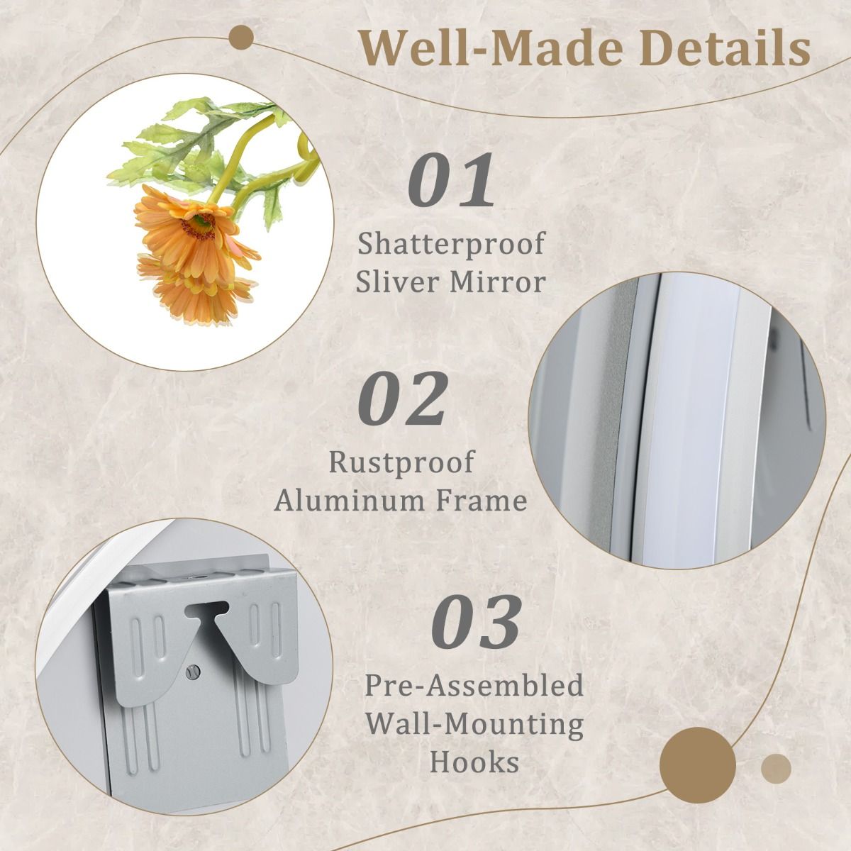 Coast 60x60 cm LED-Badezimmerspiegel Rund Silber mit dimmbarer 3-Farben-Beleuchtung, Anti-Beschlag und Memory-Funktion